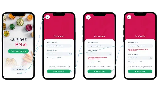 Écrans de l'application Cuisinez pour Bébé