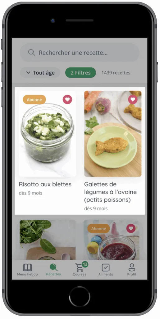 Carte recette mobile